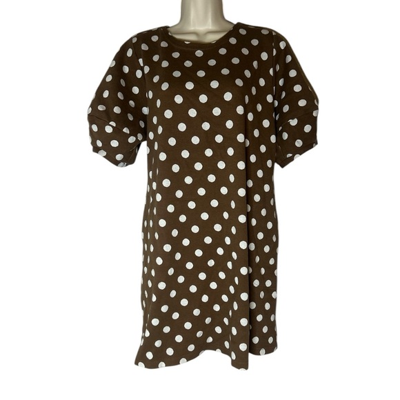 Uncle Frank Dresses & Skirts - Uncle Frank Brown and White Puff Sleeve Midi Dress